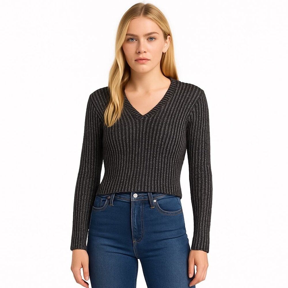 SILVER TAB BY LEVIS x Y2K cropped ribbed long‎ sleeve sweater Dark Academia L